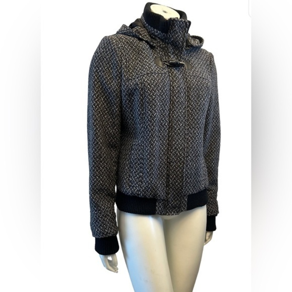 Le Chateau Wool Blend Textured Bomber Jacket With Removeable Hood